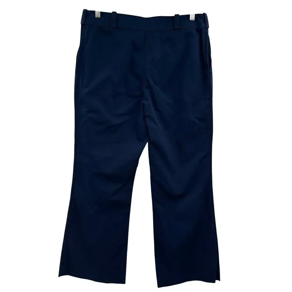 Tory Burch Maddie‎ Cropped Flare Trouser Pants Gold Button Navy Blue Size US 12